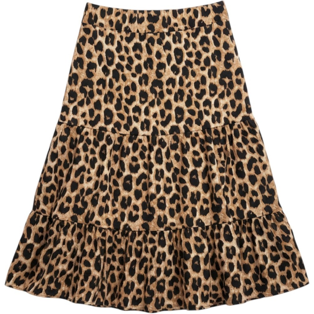 Plus Size Leopard Print Tiered Midi Skirt 2XL Brown Black Mob Wife Boho Stretch
